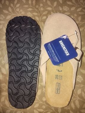 Birkenstock Tan Suede Clogs with Single Buckle